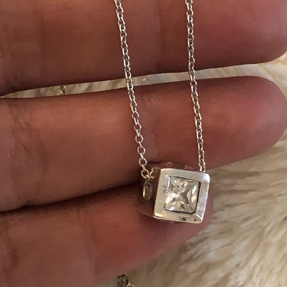 Sterling silver cubic zirconia cube necklace